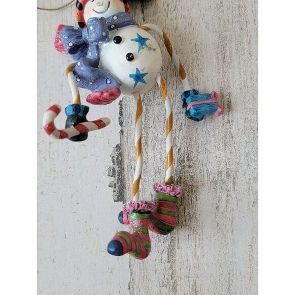Snowman glitter present AS IS candy cane bow star ornament Xmas - Picture 2 of 11